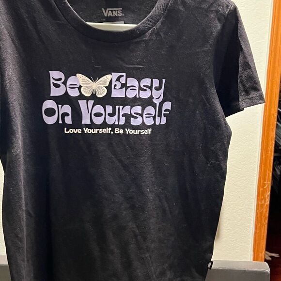 Vans Black & Purple Graphic T-Shirt” Be Easy On Yourself” Size Small #058 - Picture 2 of 4